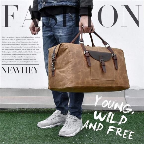 Oversized Travel Duffel Bag Waterproof CanvasWeekender Leather Overnight HandBag - Picture 7 of 8